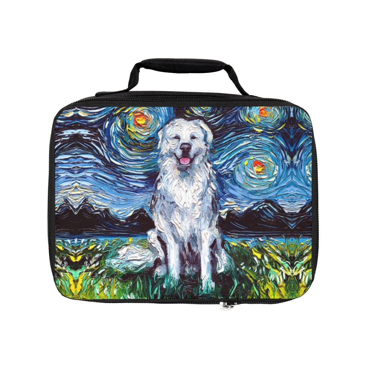 Lunch Bag  Great Pyrenees Starry Night Dog 9.5x7x2.8 inches Insulated Lunch Box Art by Aja
