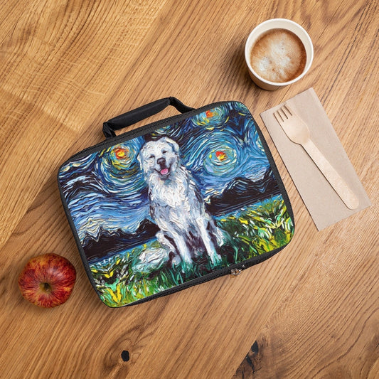 Lunch Bag  Great Pyrenees Starry Night Dog 9.5x7x2.8 inches Insulated Lunch Box Art by Aja