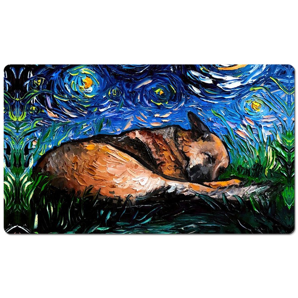 Desk Mats   Sleeping German Shepherd Starry Night Dog Art By Aja Mouse Pad Gaming Keyboard Mat 3 Sizes To Choose From