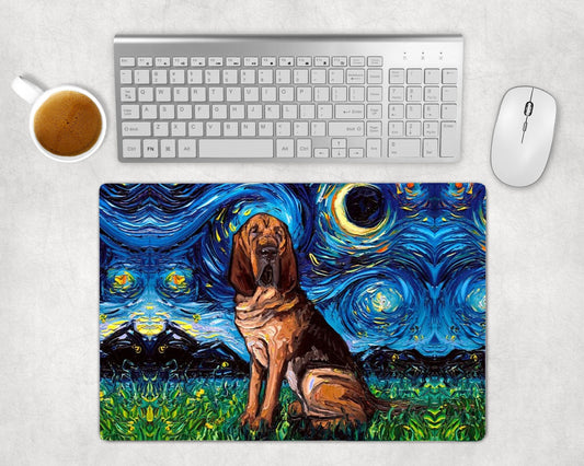 Desk Mats  Bloodhound Starry Night Dog Art By Aja Mouse Pad Gaming Keyboard Mat 3 Sizes To Choose From
