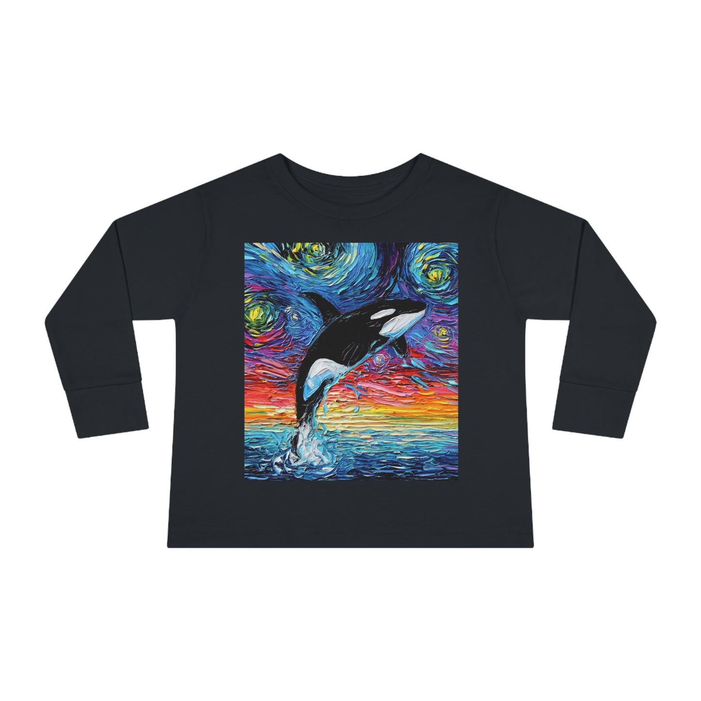Toddler Long Sleeve Tee  Orca Killer Whale Starry Night Ocean Sea Life Art by Aja Kid clothing Free US Shipping