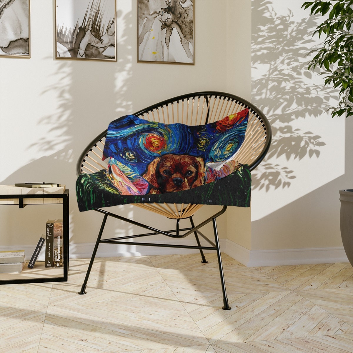 Minky Blanket  Ruby Cavalier King Charles Spaniel Starry Night Art By Aja Home Decor Choose from 3 sizes Free US Shipping