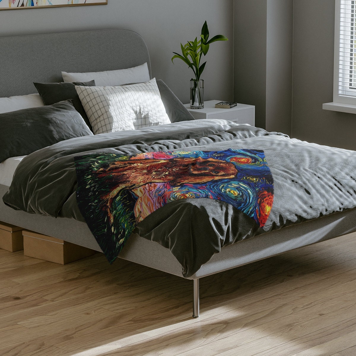 Minky Blanket  Ruby Cavalier King Charles Spaniel Starry Night Art By Aja Home Decor Choose from 3 sizes Free US Shipping