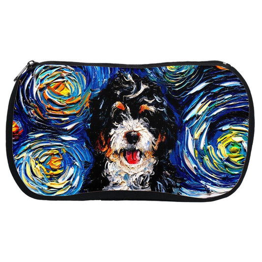 Cosmetic Bag  Berndoodle Starry Night Dog Neoprene Rubber Makeup Pouch Travel Bag Art By Aja