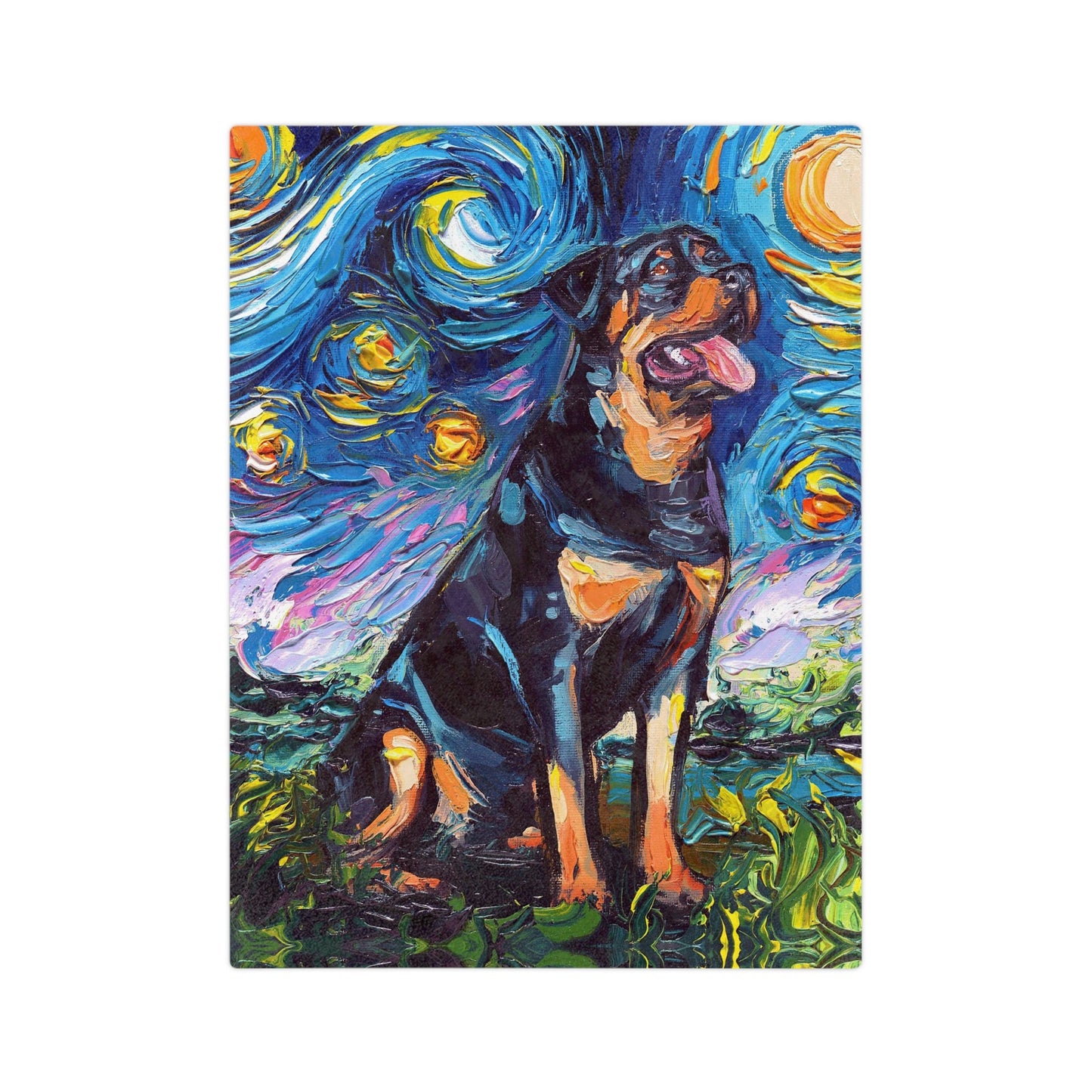 Minky Blanket Seated Rottweiler Starry Night