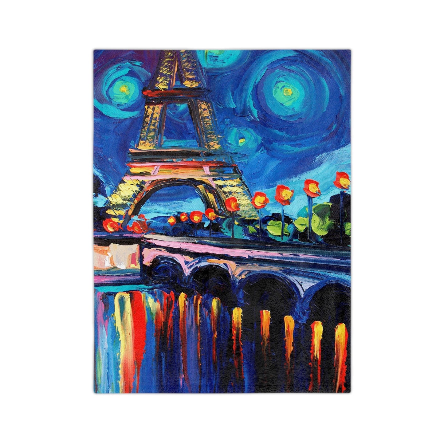Velveteen Minky Blanket Seine Starry Night Eiffel Tower Paris France Throw