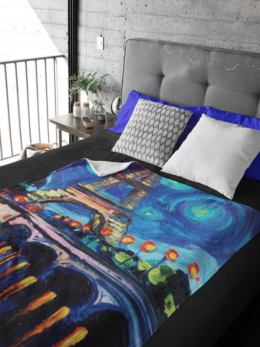 Velveteen Minky Blanket Seine Starry Night Eiffel Tower Paris France Throw