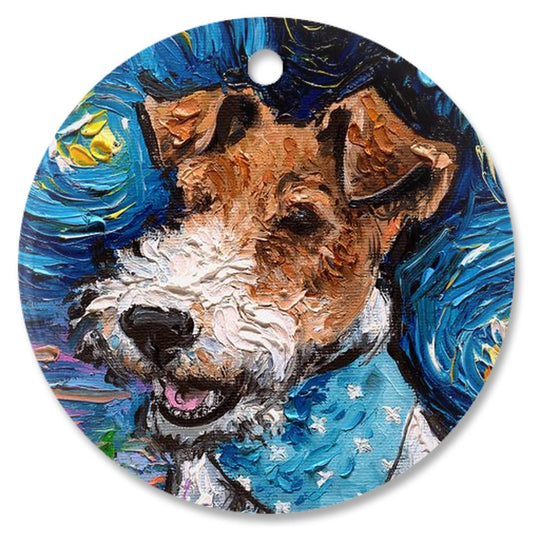 Wire Fox Terrier Starry Night Porcelain Ornaments Printed On Both Sides Ceramic Heirloom Tree Decoration Dog Lover Gift