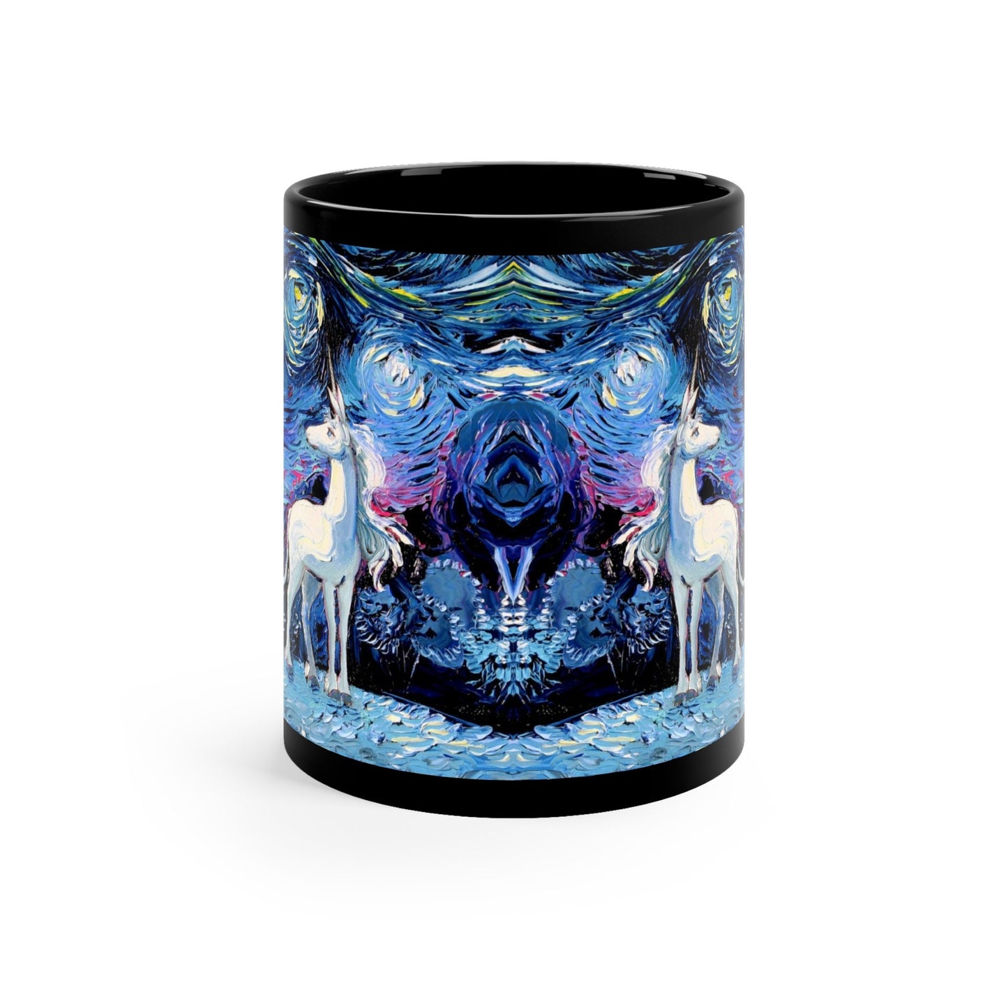 11oz Black Mug  Unicorn Artwork Starry Night Fantasy Ceramic Coffee Cup Art by Aja Drinkware Kitchen Home