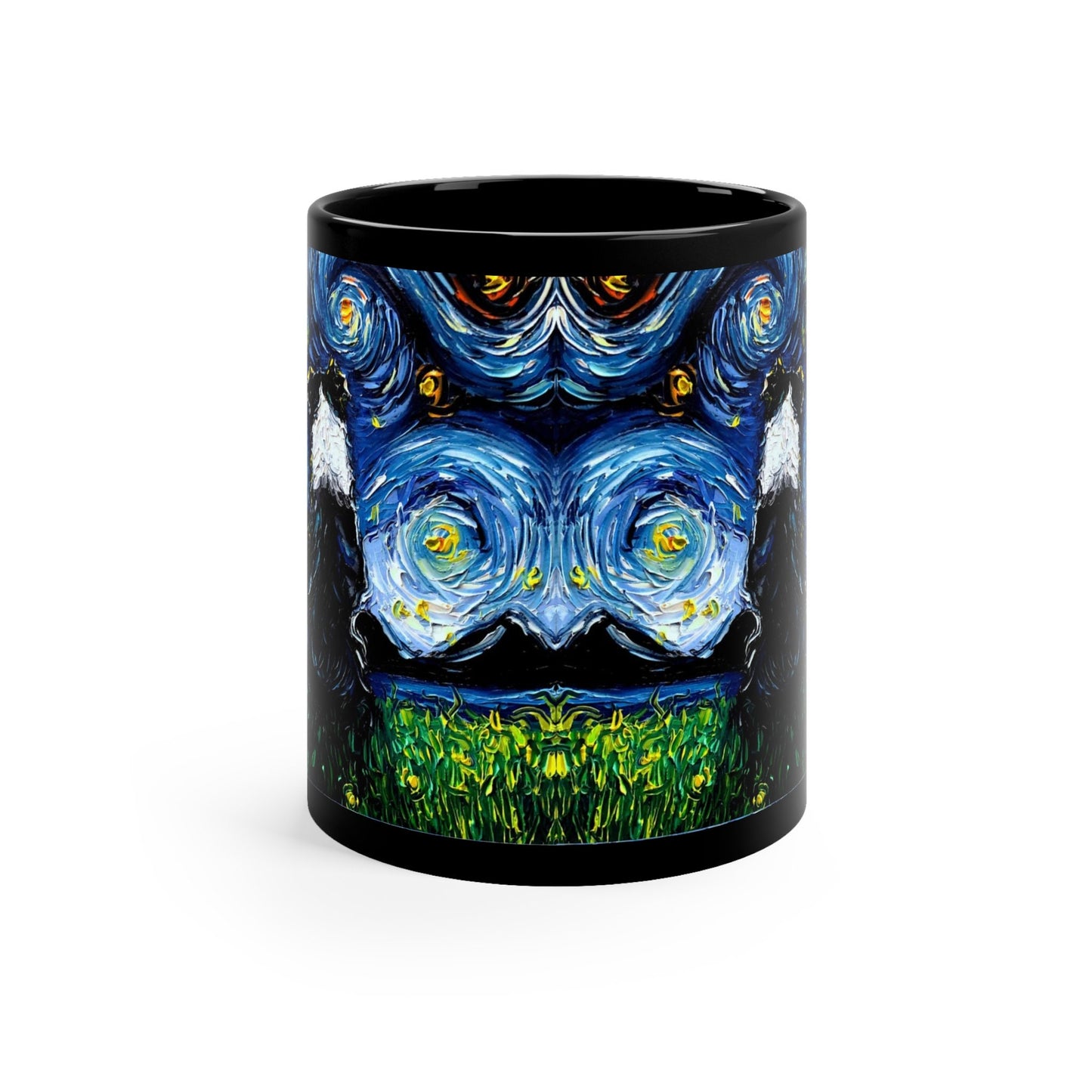 11oz Black Mug  Border Collie Back Starry Night Dog Ceramic Coffee Cup Art by Aja Drinkware Kitchen Home