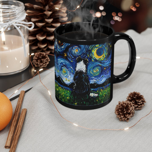11oz Black Mug  Border Collie Back Starry Night Dog Ceramic Coffee Cup Art by Aja Drinkware Kitchen Home