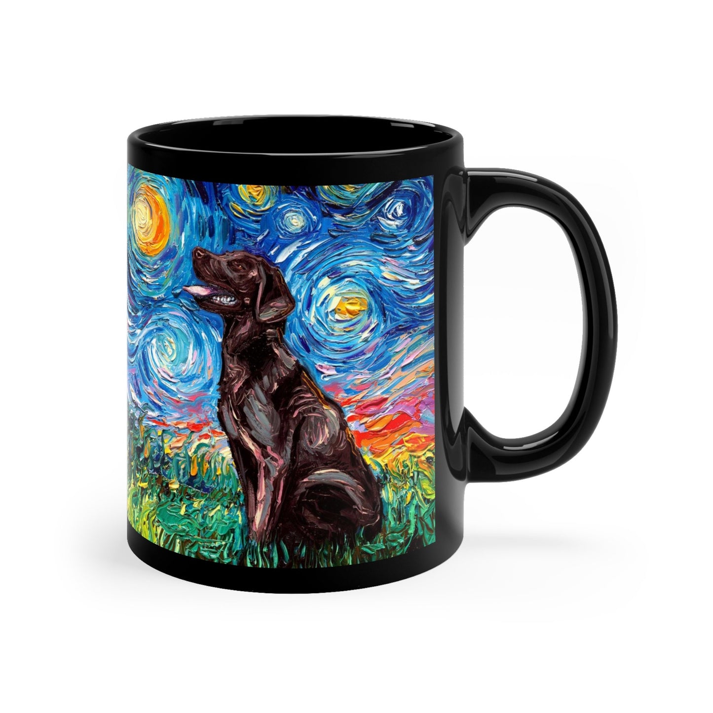 Starry Night Chocolate Labrador Dog Ceramic Coffee Mug Artisan Pet Lover Novelty Cup Unique Dog Mom Drinkware Aesthetic Dog Dad Tea Cup