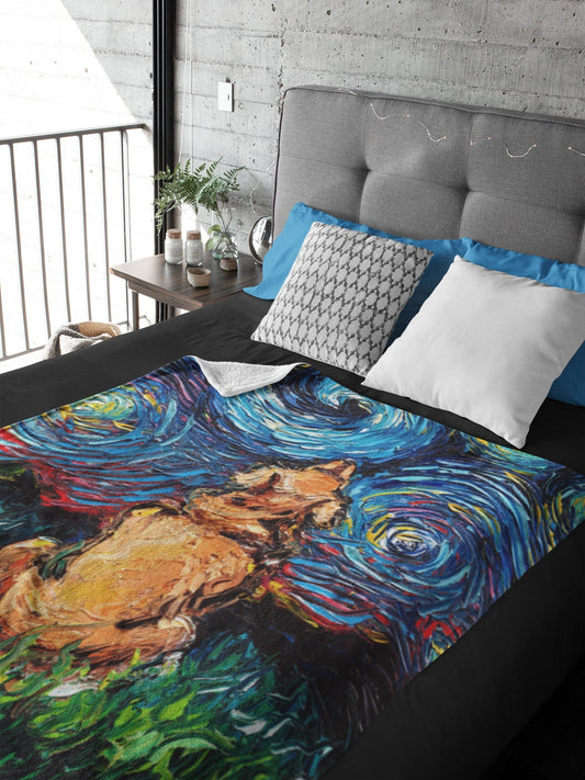 Velveteen Minky Blanket Golden Retriever Back Starry Night Dog Throw