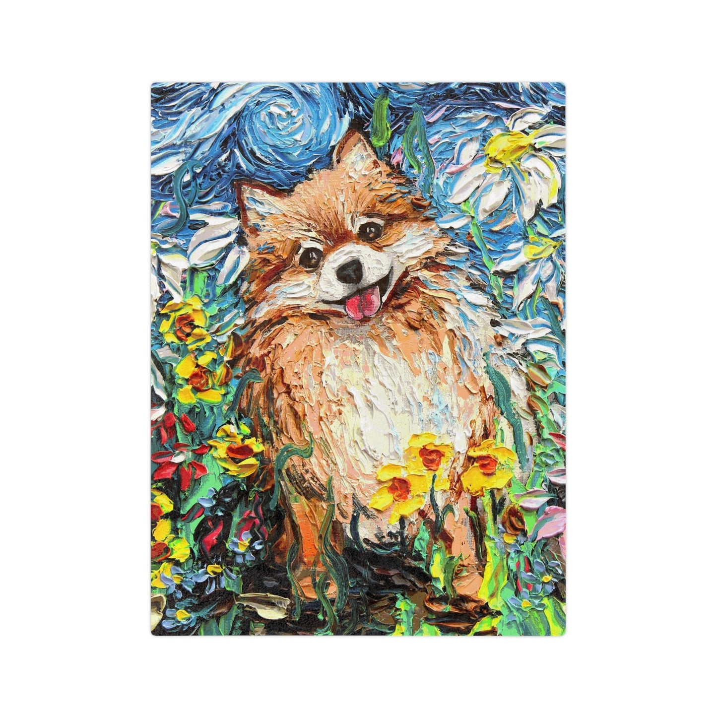 Velveteen Minky Blanket Happy Pomeranian Garden Flowers Starry Night Dog Throw