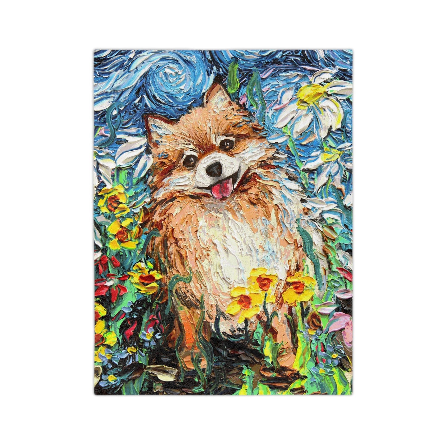 Velveteen Minky Blanket Happy Pomeranian Garden Flowers Starry Night Dog Throw