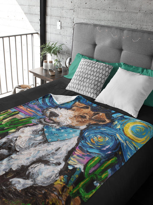 Velveteen Minky Blanket Wire Fox Terrier Starry Night Dog Throw
