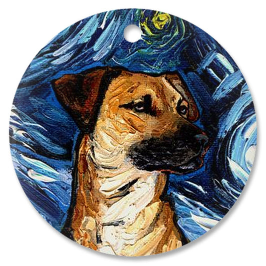 Black Mouth Cur Starry Night Porcelain Ornaments Printed On Both Sides Ceramic Heirloom Tree Decoration Dog Lover Gift