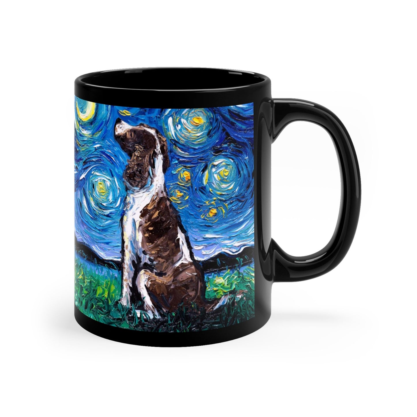 11oz Black Mug  English Springer Spaniel Liver and White Starry Night Dog Ceramic Coffee Cup Art by Aja Drinkware Kitchen Home