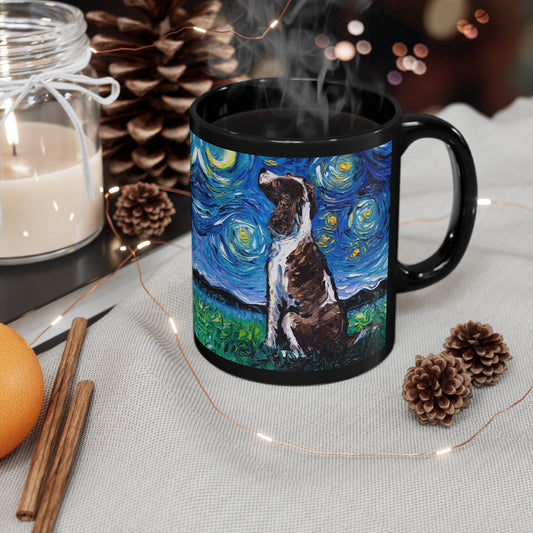 11oz Black Mug  English Springer Spaniel Liver and White Starry Night Dog Ceramic Coffee Cup Art by Aja Drinkware Kitchen Home