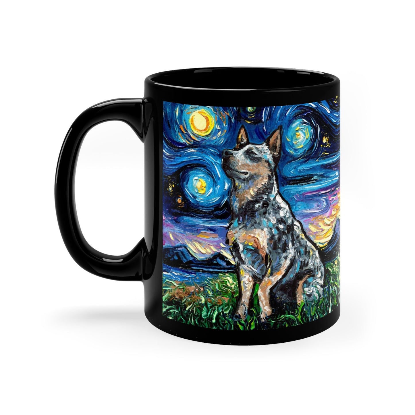 Starry Night Blue Heeler Cattle Dog Ceramic Coffee Mug Artisan Pet Lover Novelty Cup Unique Dog Mom Drinkware Aesthetic Dog Dad Tea Cup