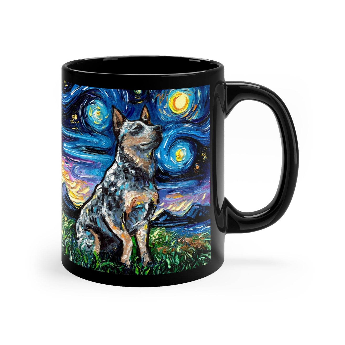 Starry Night Blue Heeler Cattle Dog Ceramic Coffee Mug Artisan Pet Lover Novelty Cup Unique Dog Mom Drinkware Aesthetic Dog Dad Tea Cup