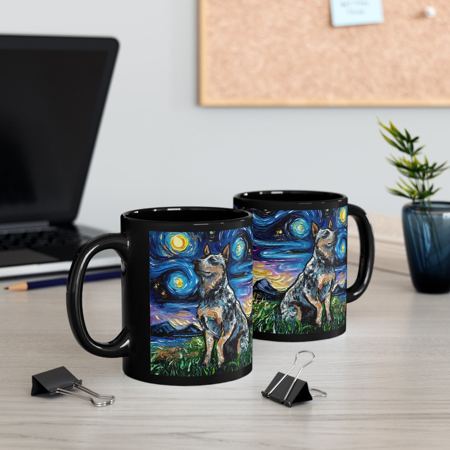 Starry Night Blue Heeler Cattle Dog Ceramic Coffee Mug Artisan Pet Lover Novelty Cup Unique Dog Mom Drinkware Aesthetic Dog Dad Tea Cup