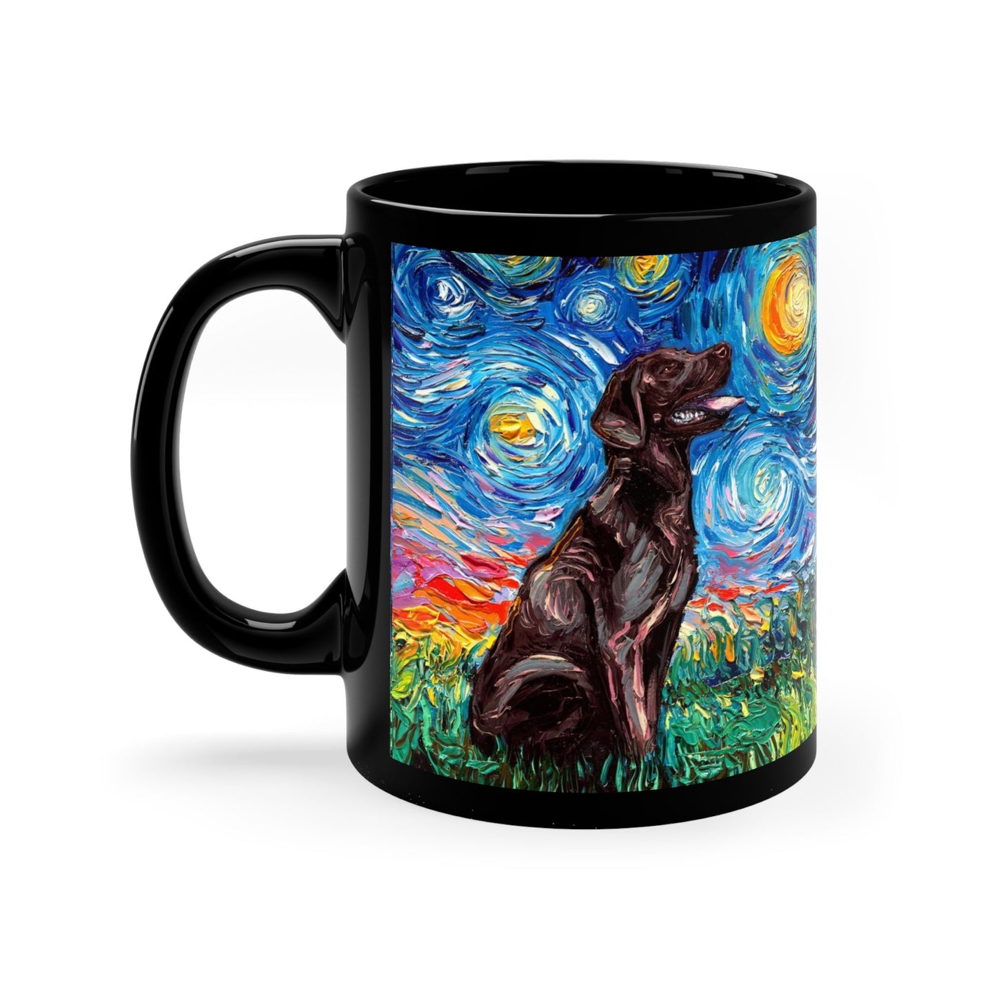 Starry Night Chocolate Labrador Dog Ceramic Coffee Mug Artisan Pet Lover Novelty Cup Unique Dog Mom Drinkware Aesthetic Dog Dad Tea Cup