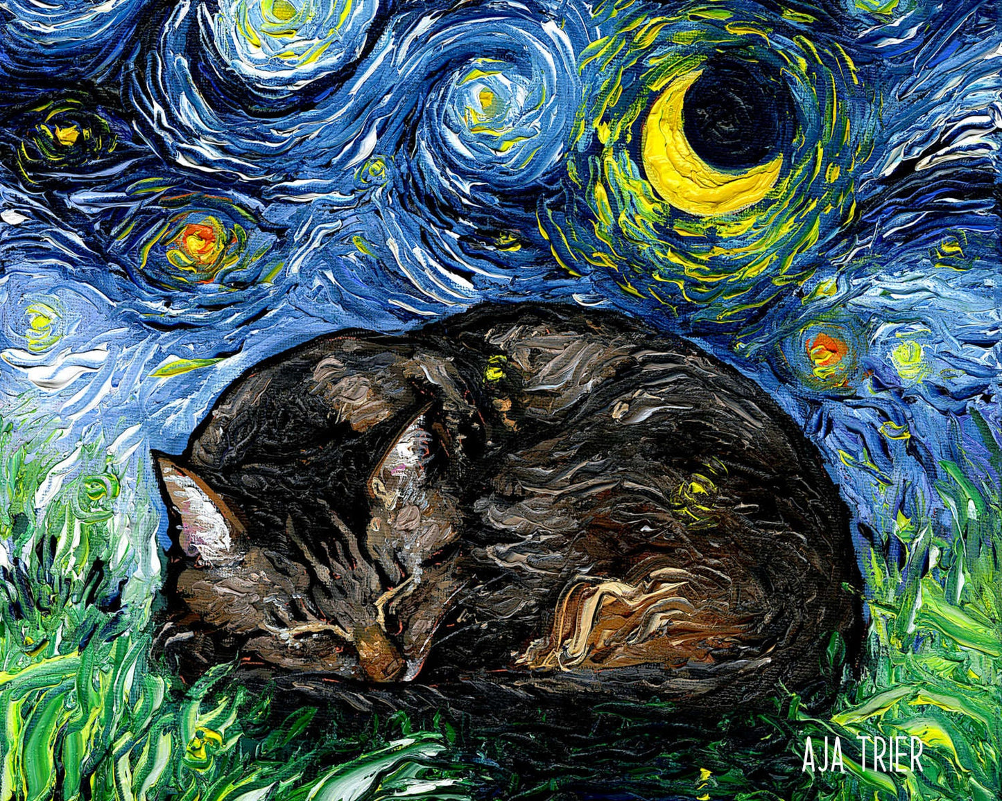 Cat Starry Night Painting Print Sleeping Brown Tabby Cat Lover Gift Starry Night Cat Print Gallery Wall Art Colorful Cat Home Decor Pet Mom