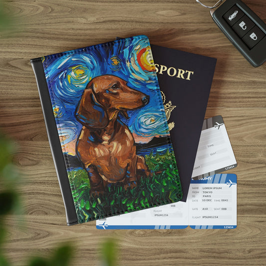 Passport Cover Brown Short Hair Dachshund Starry Night Dog