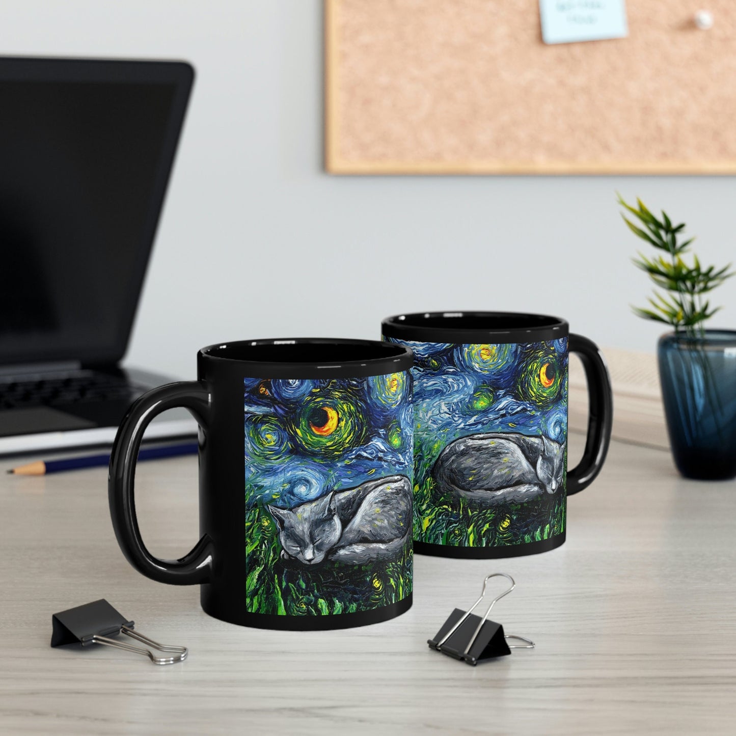 Starry Night Sleeping Russian Blue Cat Ceramic Coffee Mug Artisan Pet Lover Novelty Cup Unique cat Mom Drinkware Aesthetic Hot Tea Cup