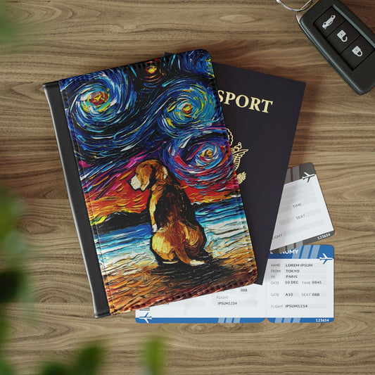 Passport Cover Beagle at the Beach Starry Night Dog