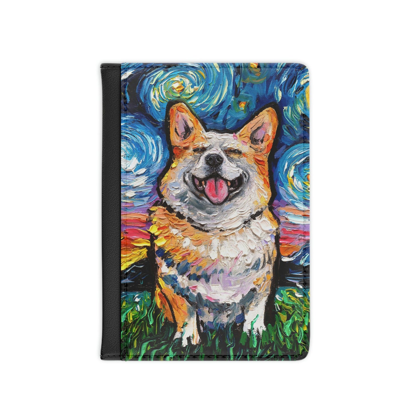 Passport Cover  Smiling Corgi Starry Night Dog