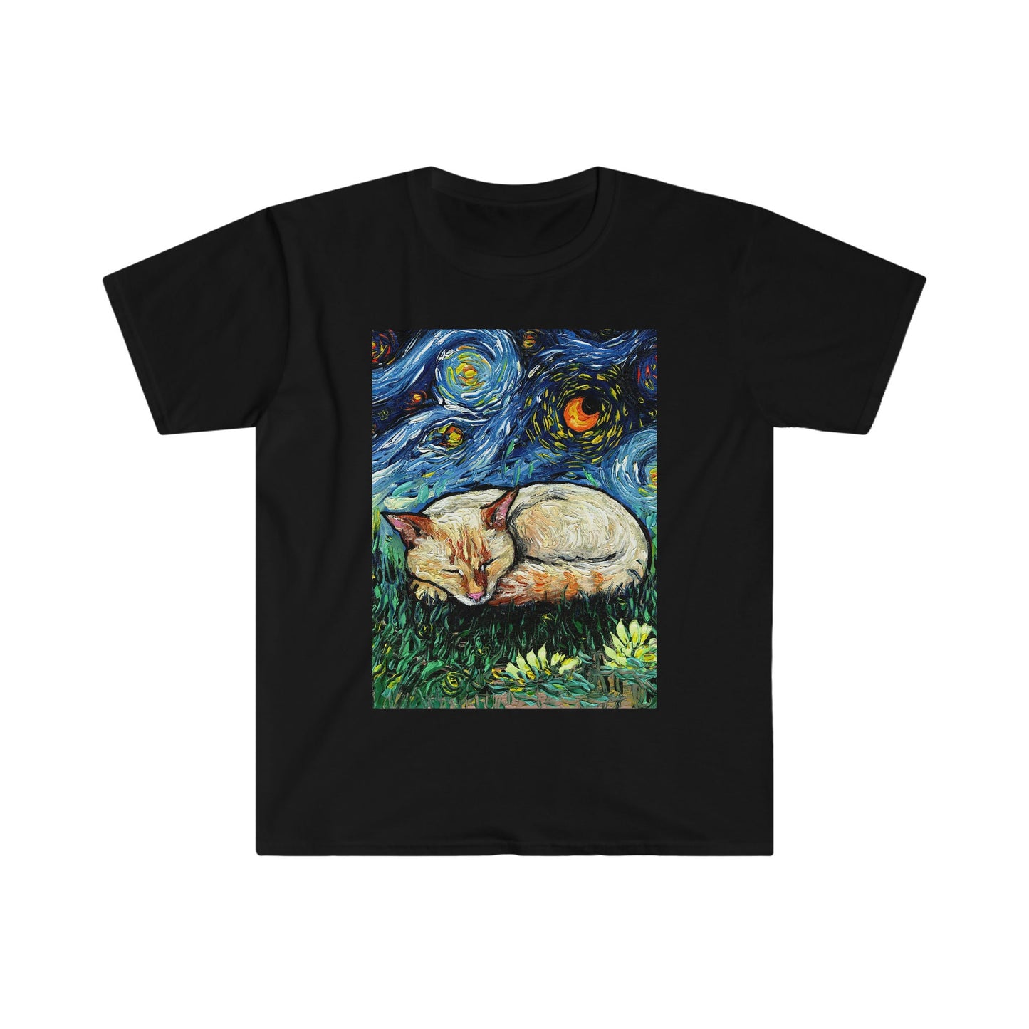Shirt  Sleeping Flame Point Siamese Cat Starry Night ShortSleeve Unisex TShirt Art by Aja Soft top clothing Apparel