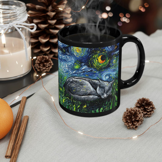 Starry Night Sleeping Russian Blue Cat Ceramic Coffee Mug Artisan Pet Lover Novelty Cup Unique cat Mom Drinkware Aesthetic Hot Tea Cup