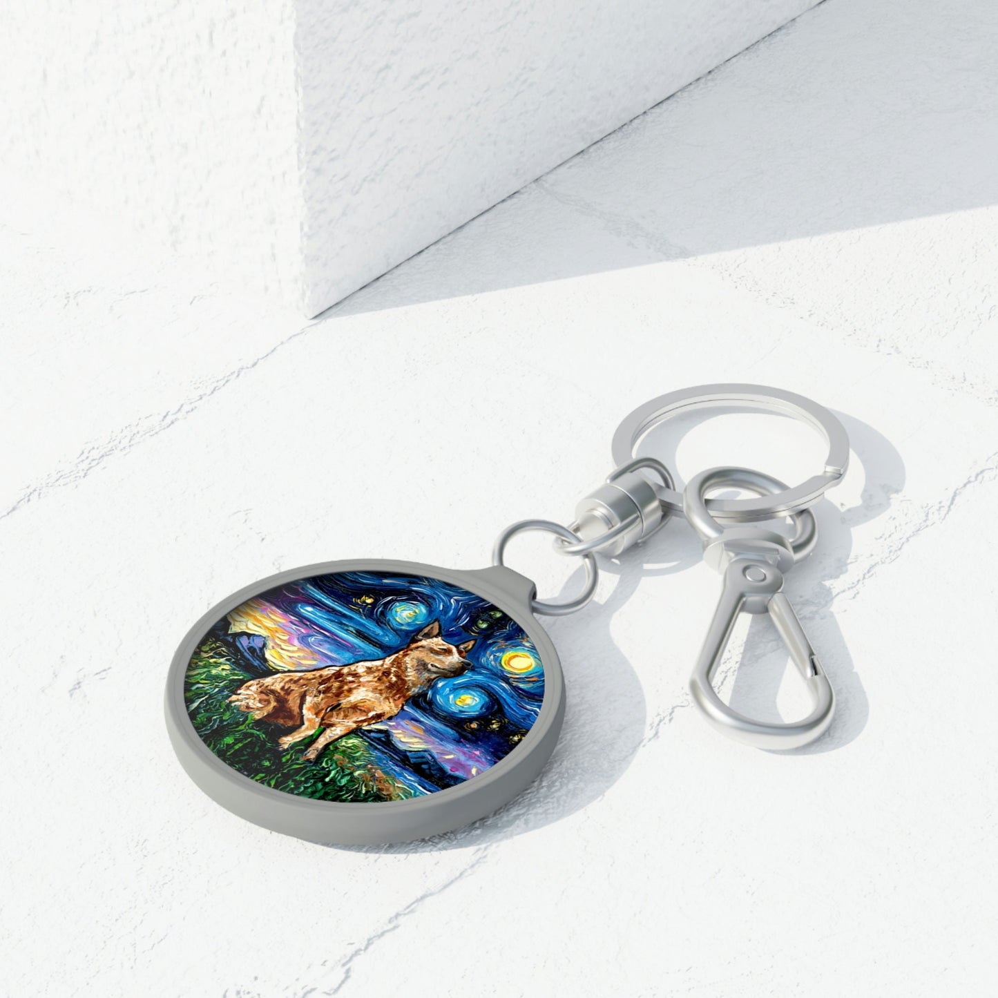 Keychain - Red Heeler Australian Cattle Dog Starry Night Key Chain Keyring Tag School Bag Tag Pet Charm Art by Aja