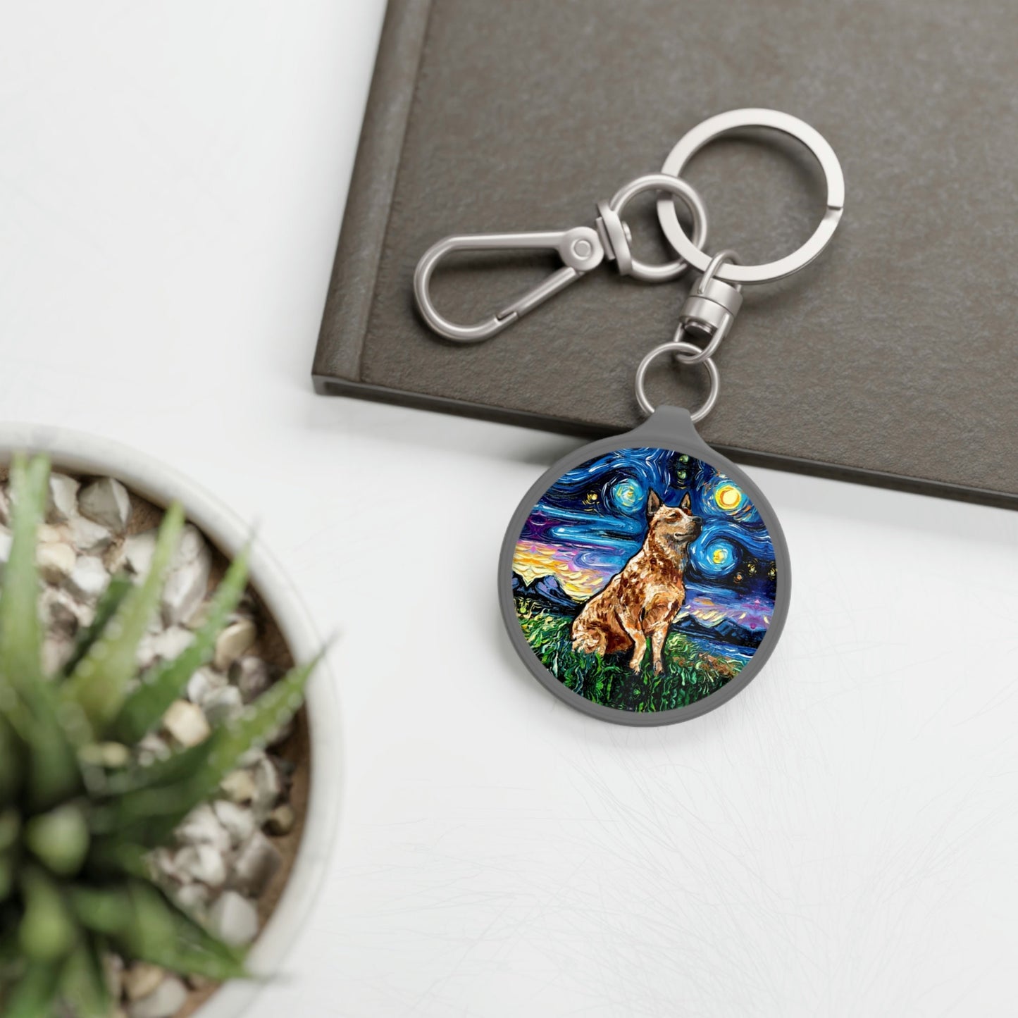 Keychain - Red Heeler Australian Cattle Dog Starry Night Key Chain Keyring Tag School Bag Tag Pet Charm Art by Aja