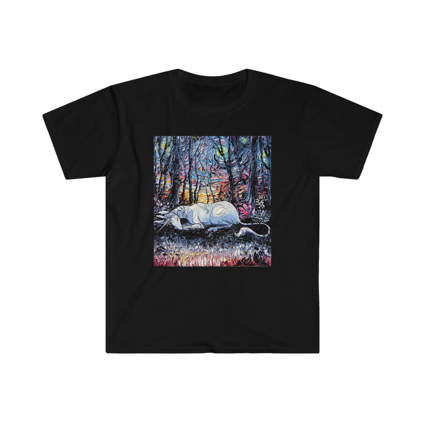 Shirt  Dreams Starry Night Sleeping Unicorn ShortSleeve Unisex TShirt Fantasy Art by Aja Soft top clothing Apparel