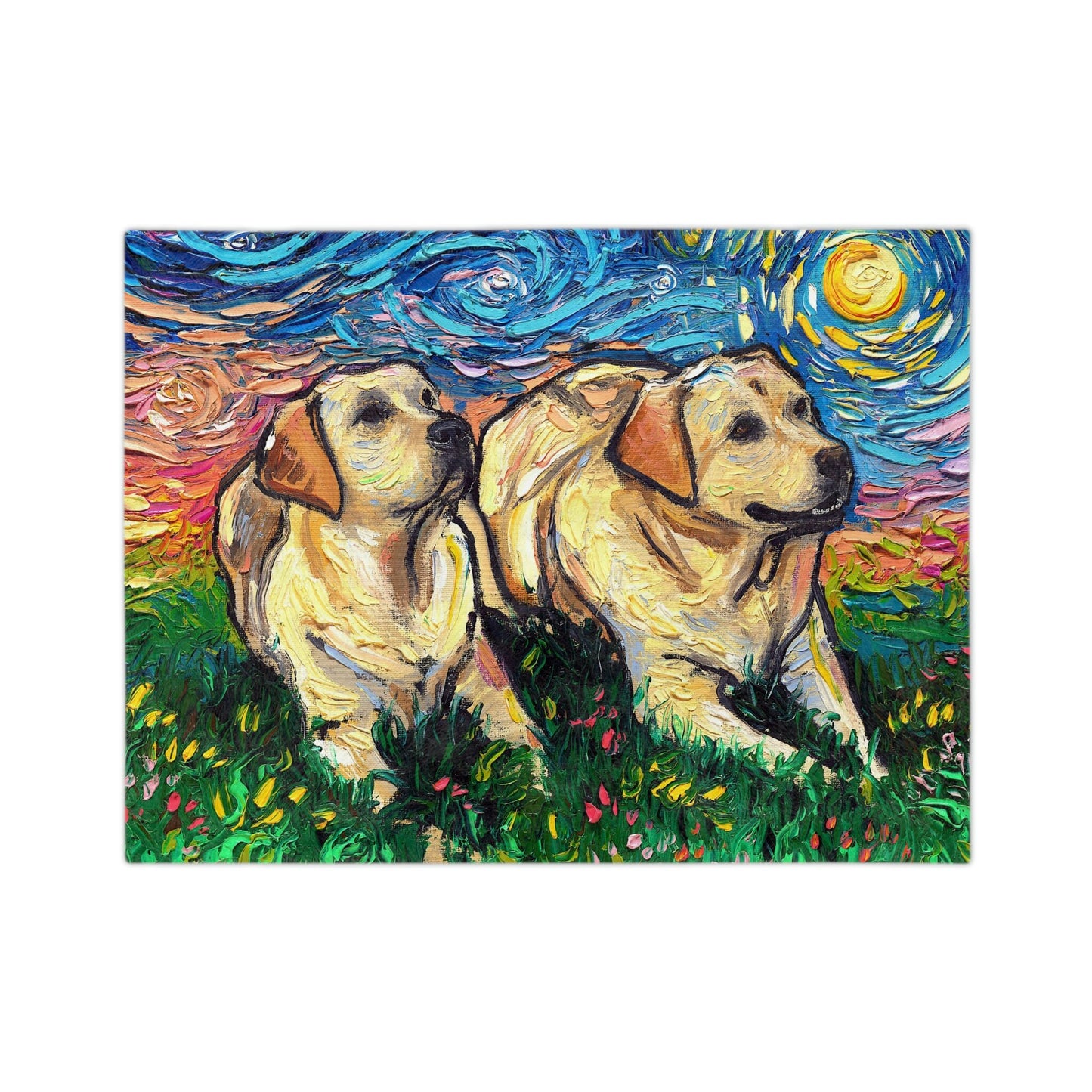 Minky Blanket Two Yellow Labradors Starry Night Art Throw