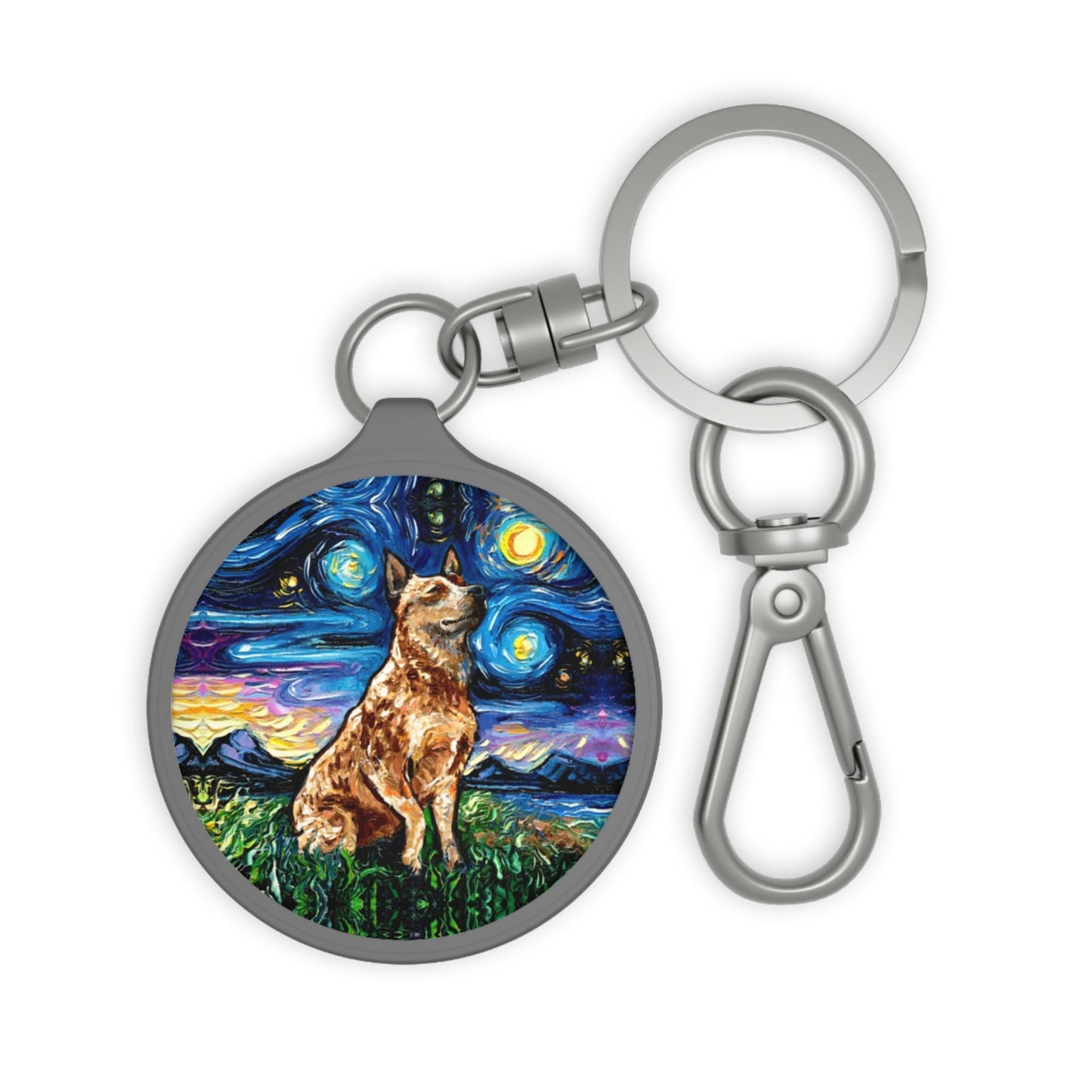 Keychain - Red Heeler Australian Cattle Dog Starry Night Key Chain Keyring Tag School Bag Tag Pet Charm Art by Aja