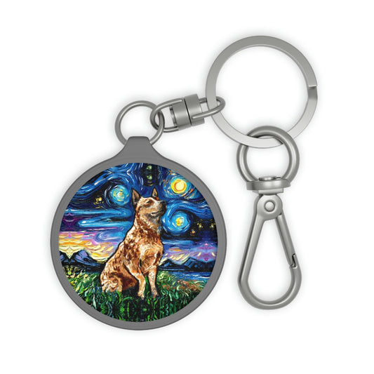 Keychain - Red Heeler Australian Cattle Dog Starry Night Key Chain Keyring Tag School Bag Tag Pet Charm Art by Aja