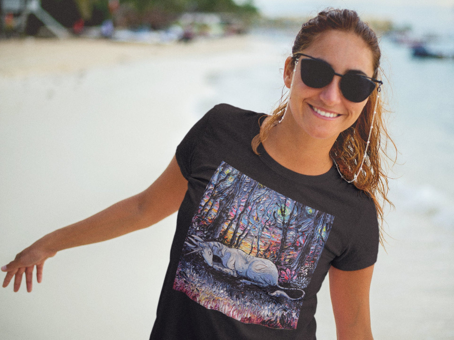Shirt  Dreams Starry Night Sleeping Unicorn ShortSleeve Unisex TShirt Fantasy Art by Aja Soft top clothing Apparel
