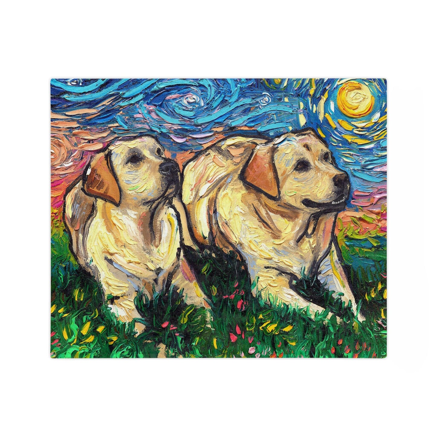 Minky Blanket Two Yellow Labradors Starry Night Art Throw