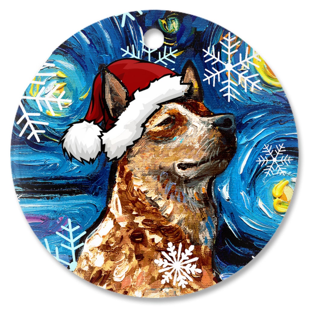 Red Heeler Christmas Ornament Starry Night Holiday Tree Dog Lover Gift Heirloom Keepsake Christmas Decoration Cattle Dog Santa Hat Ornament