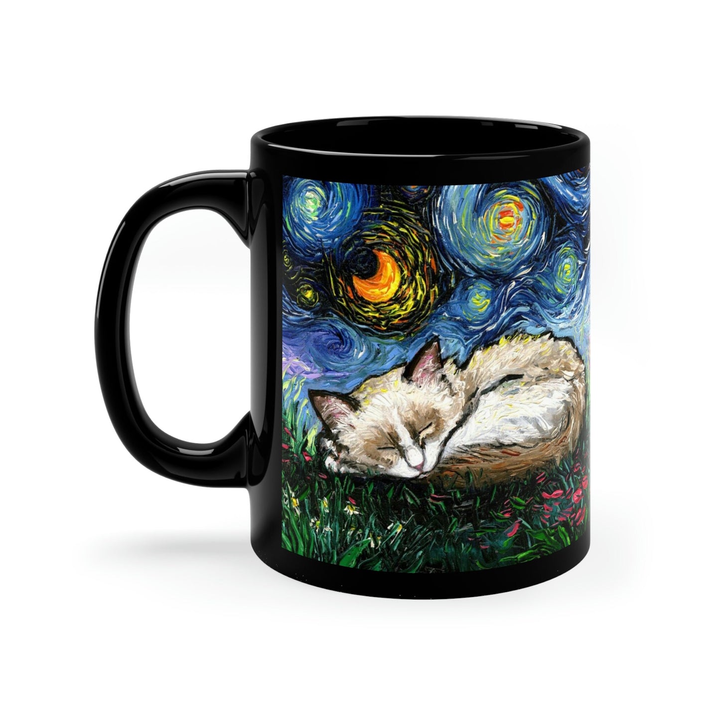 Starry Night Sleeping Ragdoll Cat Ceramic Coffee Mug Artisan Pet Lover Novelty Cup Unique Cat Mom Drinkware Aesthetic Cat Dad Hot Tea Cup
