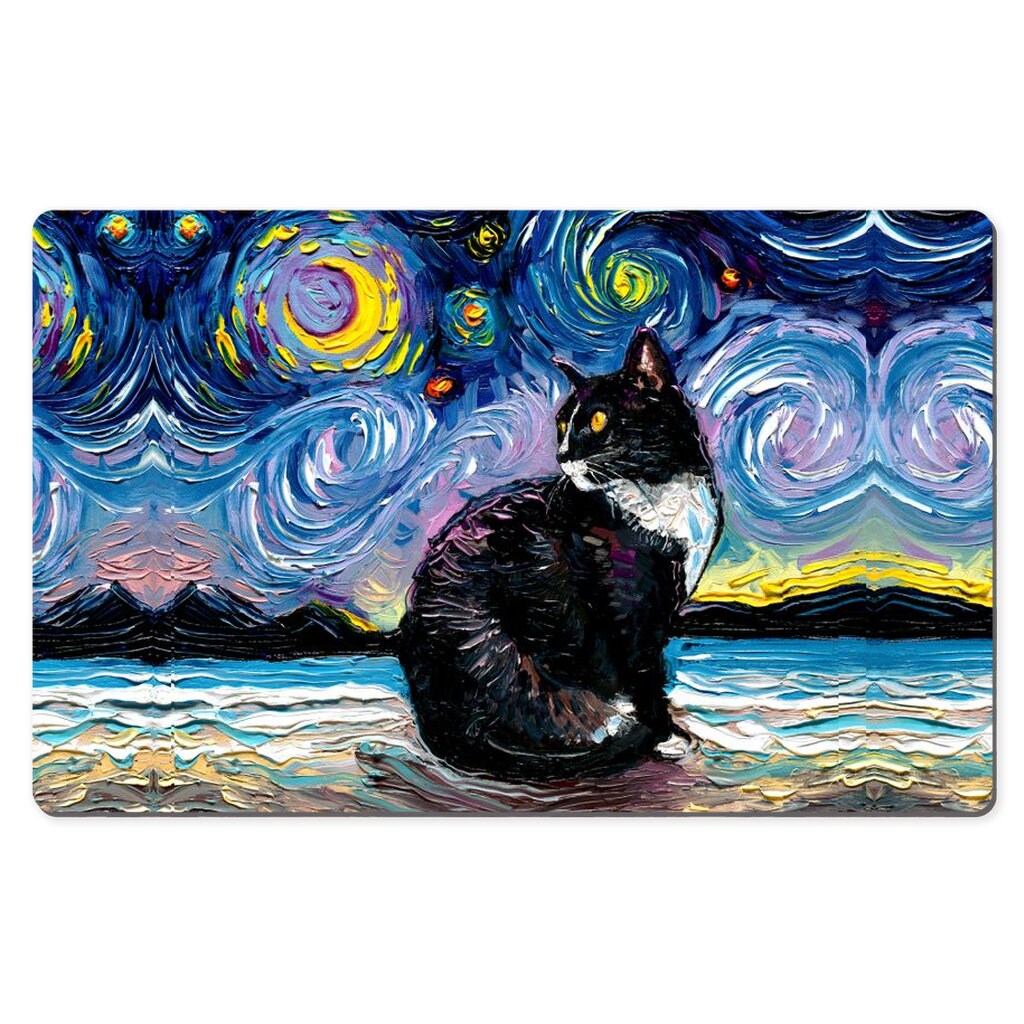 Desk Mats  Yellow Eye White Nose Tuxedo Cat On The Beach Art By Aja Mouse Pad Gaming Keyboard Mat 3 Sizes To Choose From