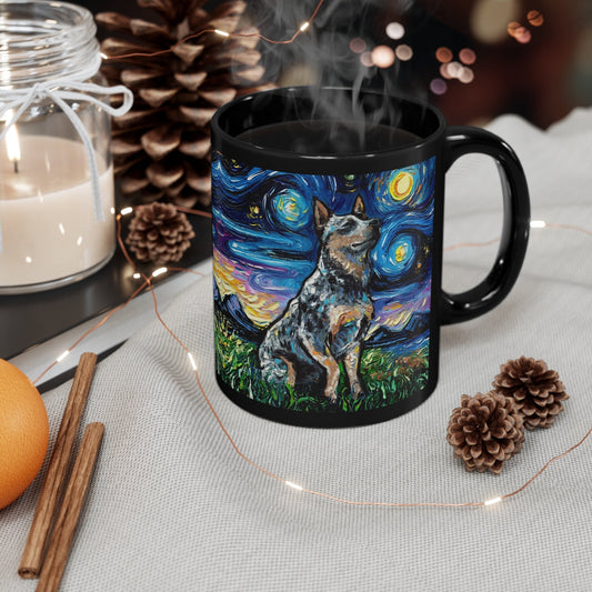 Starry Night Blue Heeler Cattle Dog Ceramic Coffee Mug Artisan Pet Lover Novelty Cup Unique Dog Mom Drinkware Aesthetic Dog Dad Tea Cup