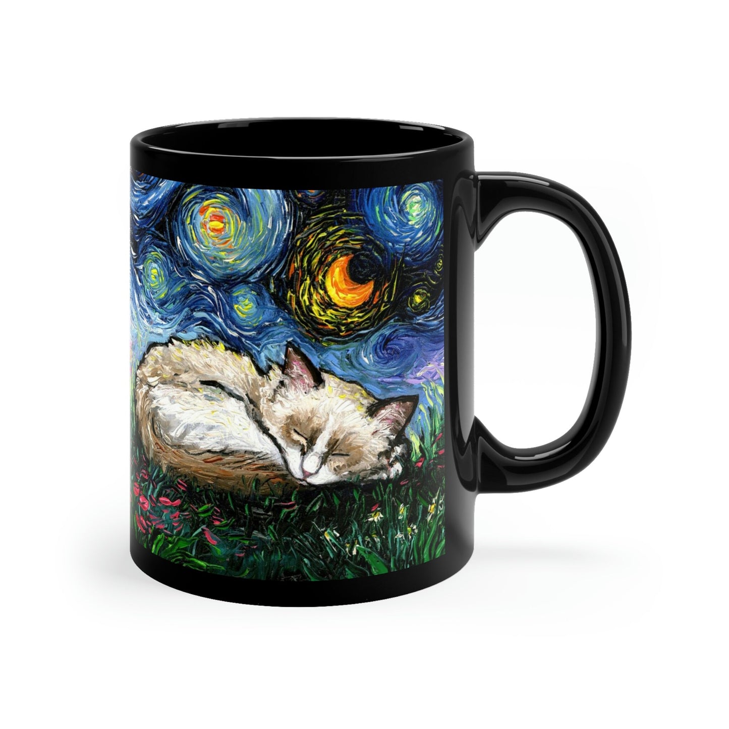Starry Night Sleeping Ragdoll Cat Ceramic Coffee Mug Artisan Pet Lover Novelty Cup Unique Cat Mom Drinkware Aesthetic Cat Dad Hot Tea Cup