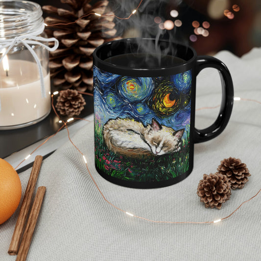Starry Night Sleeping Ragdoll Cat Ceramic Coffee Mug Artisan Pet Lover Novelty Cup Unique Cat Mom Drinkware Aesthetic Cat Dad Hot Tea Cup