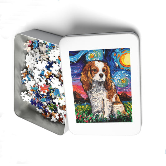 Premium Puzzle  Blenheim Cavalier King Charles Spaniel Starry Night Dog 252 Or 500 Piece Puzzles in Gift Box Art By Aja Free Us Shipping