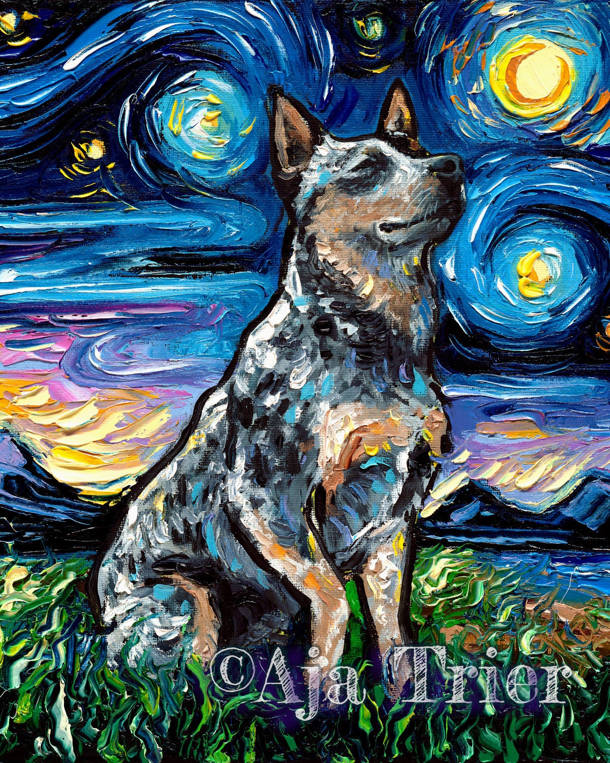 Blue Heeler Starry Night Canvas Print | Australian Cattle Dog Art | Dog Wall Art | Dog Lover Gift | Gallery Wall Art | Home Decor Art by Aja